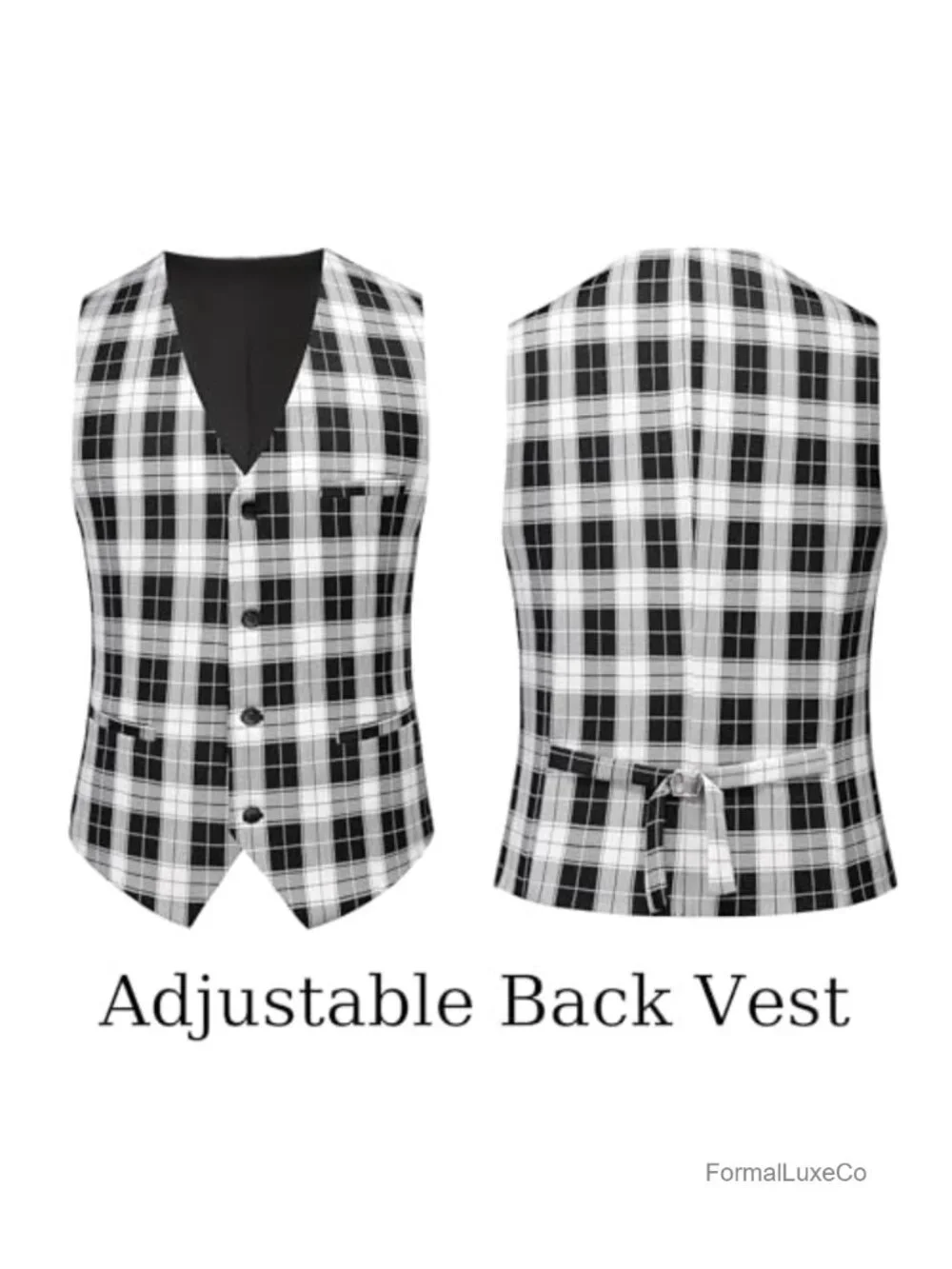 Men's 3-Piece Plaid Suit Slim Fit Checkered Tuxedo Set Jacket Vest Pants